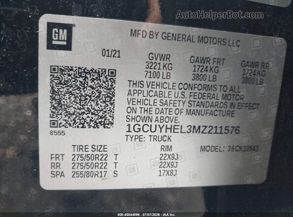 1GCUYHEL3MZ211576 2021 CHEVROLET SILVERADO Black ძრავის განყოფილების ხედი