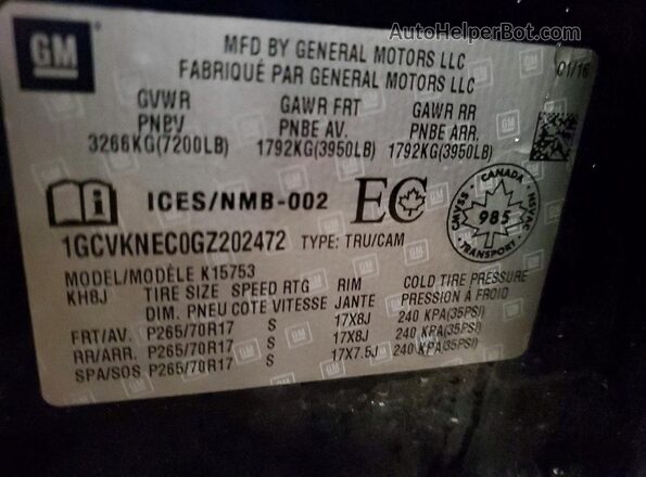 1GCVKNEC0GZ202472 2016 CHEVROLET SILVERADO Черный Вид подкапотного пространства