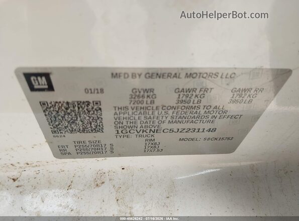 1GCVKNEC5JZ231148 2018 CHEVROLET SILVERADO White Widok komory silnika