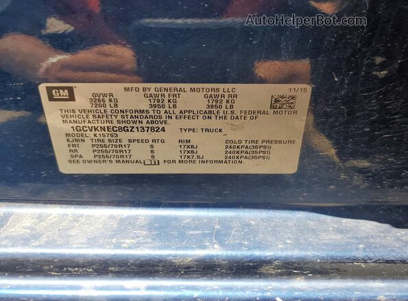 1GCVKNEC8GZ137824 2016 CHEVROLET SILVERADO Blue Вид підкапотного простору