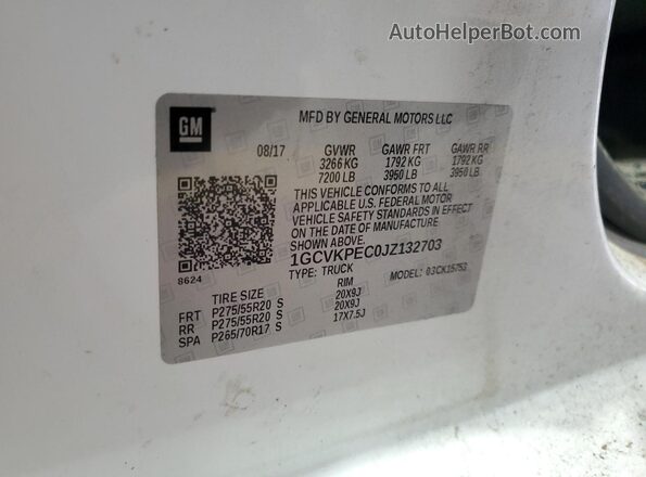 1GCVKPEC0JZ132703 2018 CHEVROLET SILVERADO White Widok naklejki z numerem VIN