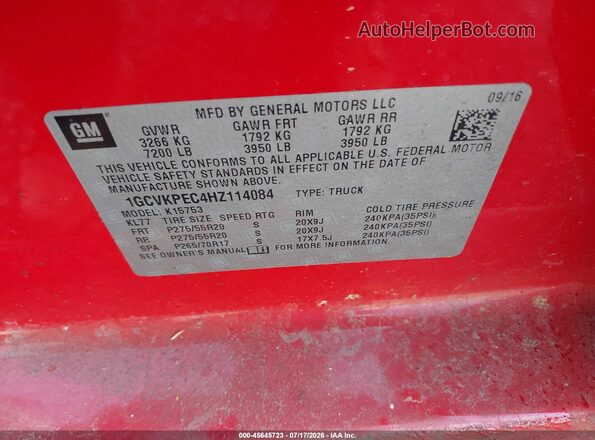 1GCVKPEC4HZ114084 2017 CHEVROLET SILVERADO Красный Вид подкапотного пространства