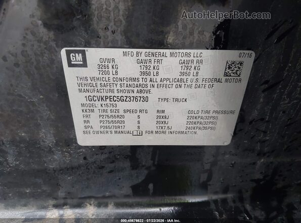 1GCVKPEC5GZ376730 2016 CHEVROLET SILVERADO Black Вид підкапотного простору