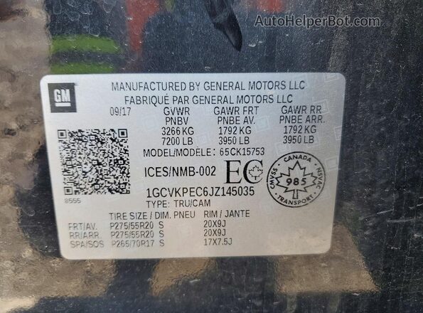 1GCVKPEC6JZ145035 2018 CHEVROLET SILVERADO Черный Вид подкапотного пространства