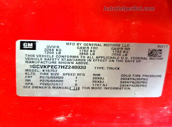 1GCVKPEC7HZ248930 2017 CHEVROLET SILVERADO Red Вид підкапотного простору