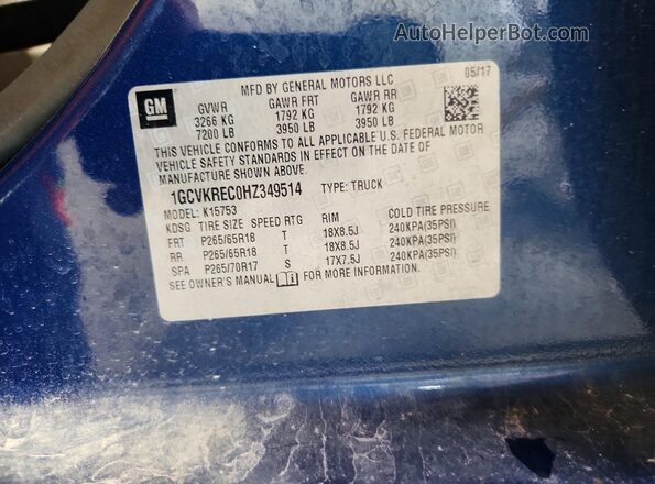 1GCVKREC0HZ349514 2017 CHEVROLET SILVERADO Blue Engine compartment view