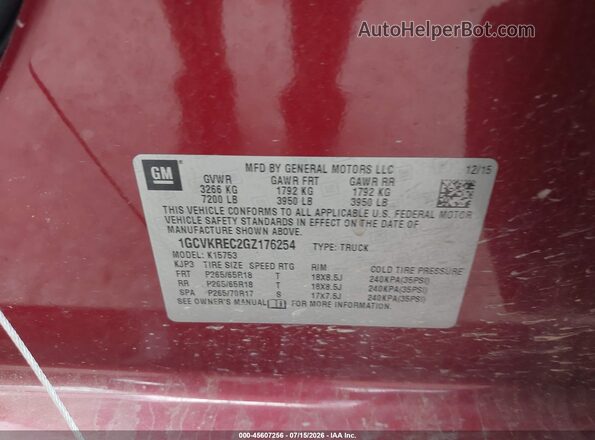 1GCVKREC2GZ176254 2016 CHEVROLET SILVERADO Бордовый Вид подкапотного пространства