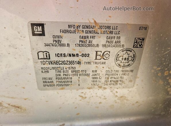 1GCVKREC2GZ365146 2016 CHEVROLET SILVERADO Silver Вид наклейки з VIN-кодом