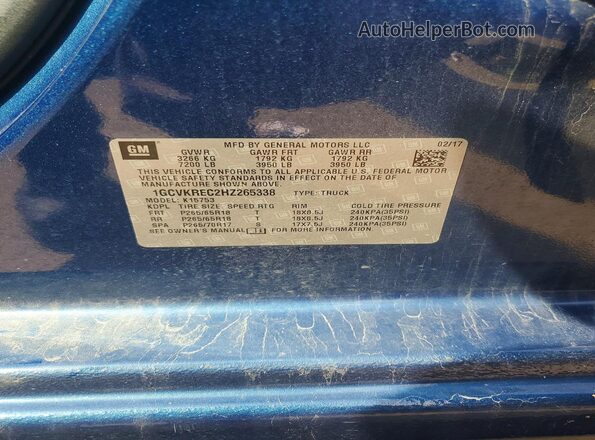 1GCVKREC2HZ265338 2017 CHEVROLET SILVERADO Blue Вид підкапотного простору