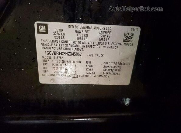 1GCVKREC2HZ345867 2017 CHEVROLET SILVERADO Black VIN sticker view