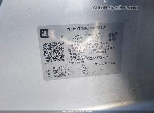 1GCVKREC2JZ173765 2018 CHEVROLET SILVERADO Gray ძრავის განყოფილების ხედი