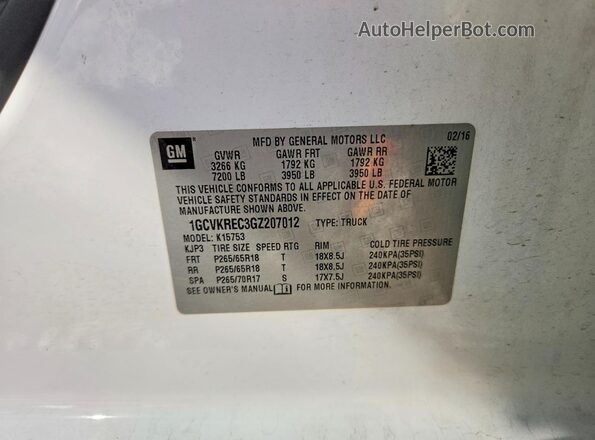 1GCVKREC3GZ207012 2016 CHEVROLET SILVERADO White Շարժիչի բաժամունքի տեսք