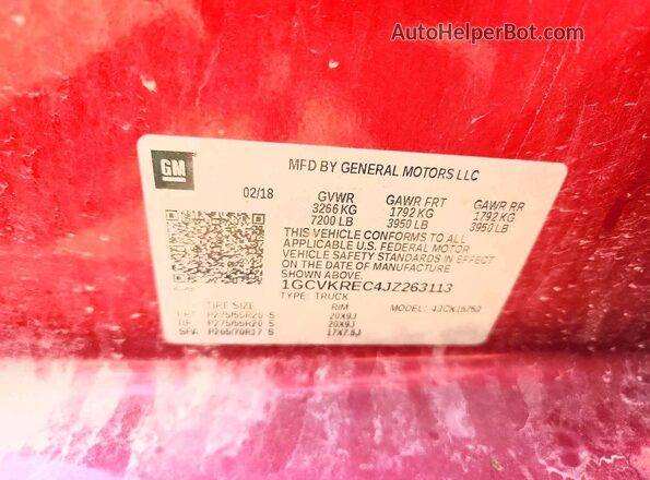1GCVKREC4JZ263113 2018 CHEVROLET SILVERADO Red ძრავის განყოფილების ხედი
