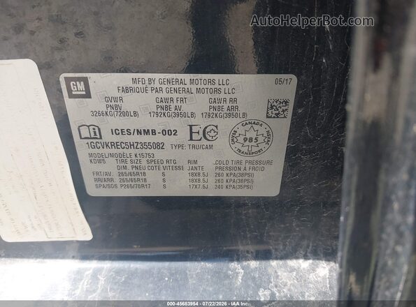 1GCVKREC5HZ355082 2017 CHEVROLET SILVERADO Black Vista del compartimento del motor