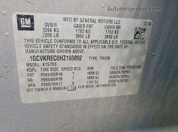 1GCVKREC8HZ193092 2017 CHEVROLET SILVERADO Silver Engine compartment view