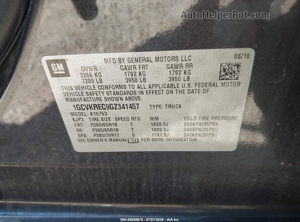 1GCVKREC9GZ341457 2016 CHEVROLET SILVERADO Gray Vista del compartimento del motor