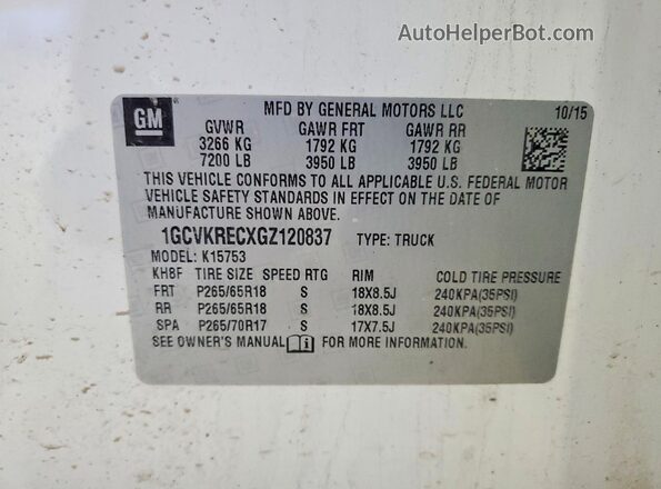 1GCVKRECXGZ120837 2016 CHEVROLET SILVERADO White Engine compartment view