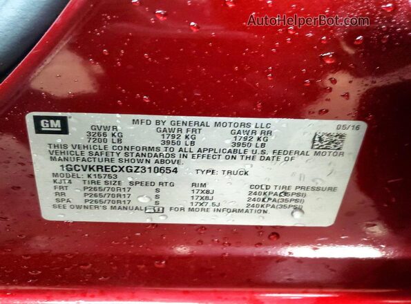 1GCVKRECXGZ310654 2016 CHEVROLET SILVERADO Burgundy Вид підкапотного простору