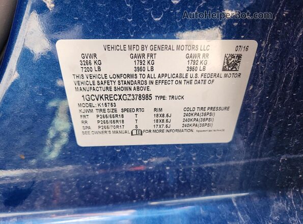 1GCVKRECXGZ378985 2016 CHEVROLET SILVERADO Синий Вид подкапотного пространства