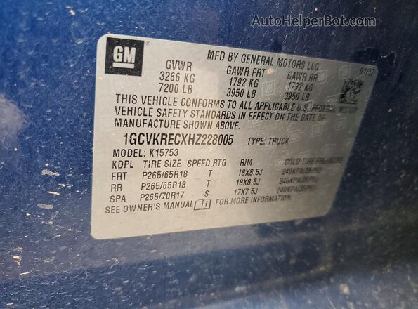 1GCVKRECXHZ228005 2017 CHEVROLET SILVERADO Синий Вид подкапотного пространства