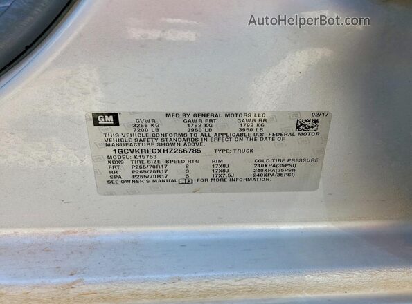1GCVKRECXHZ266785 2017 CHEVROLET SILVERADO Silver Շարժիչի բաժամունքի տեսք