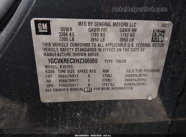 1GCVKRECXHZ306959 2017 CHEVROLET SILVERADO Gray Widok komory silnika