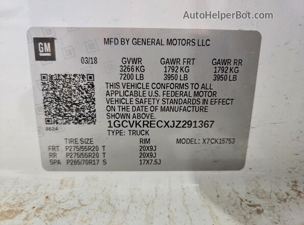 1GCVKRECXJZ291367 2018 CHEVROLET SILVERADO White Engine compartment view