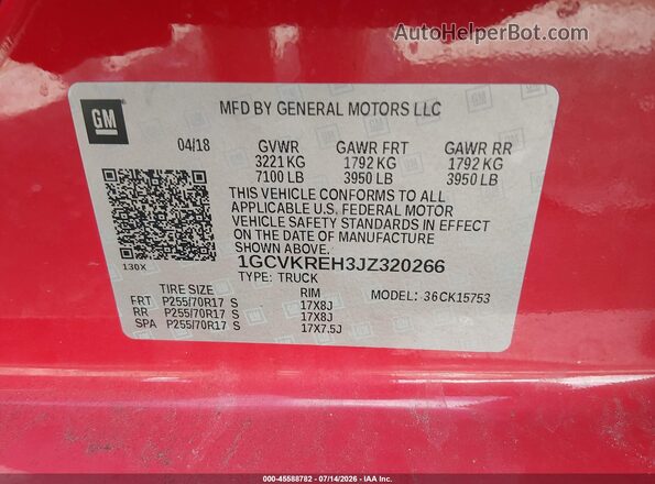 1GCVKREH3JZ320266 2018 CHEVROLET SILVERADO Red Vista del compartimento del motor