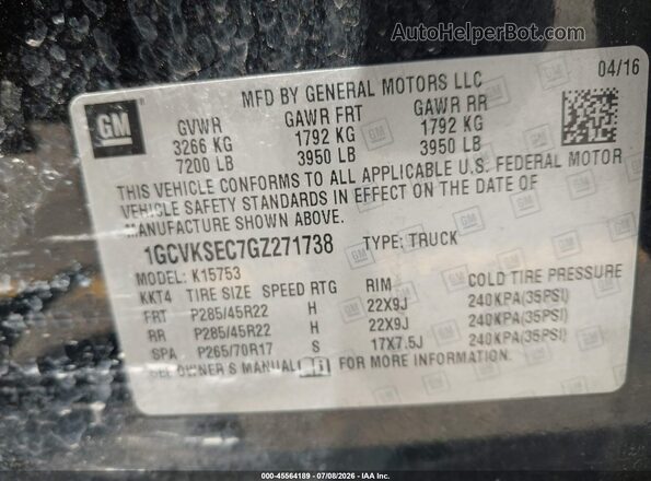 1GCVKSEC7GZ271738 2016 CHEVROLET SILVERADO Black Vista del compartimento del motor