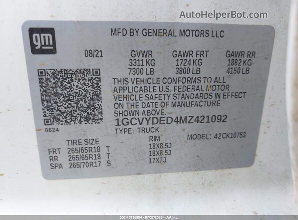 1GCVYDED4MZ421092 2021 CHEVROLET SILVERADO White Engine compartment view