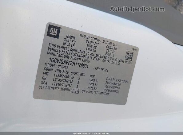 1GCWGAFF8H1128631 2017 CHEVROLET EXPRESS Black Widok komory silnika