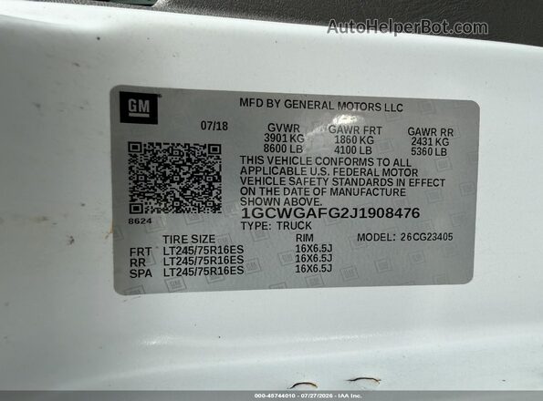 1GCWGAFG2J1908476 2018 CHEVROLET EXPRESS White Vista del compartimento del motor