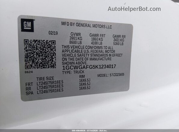 1GCWGAFG5K1234017 2019 CHEVROLET EXPRESS Белый Вид подкапотного пространства