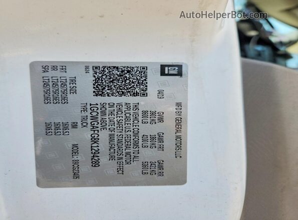1GCWGAFG8K1294289 2019 CHEVROLET EXPRESS White 360 interior view