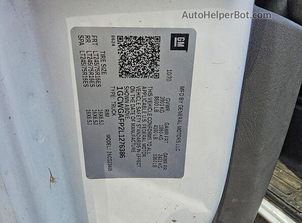 1GCWGAFP2L1276386 2020 CHEVROLET EXPRESS White Սալոնի դիմացի տեսք