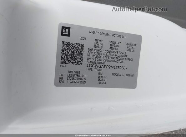 1GCWGAFP2M1252607 2021 CHEVROLET EXPRESS Белый Вид подкапотного пространства
