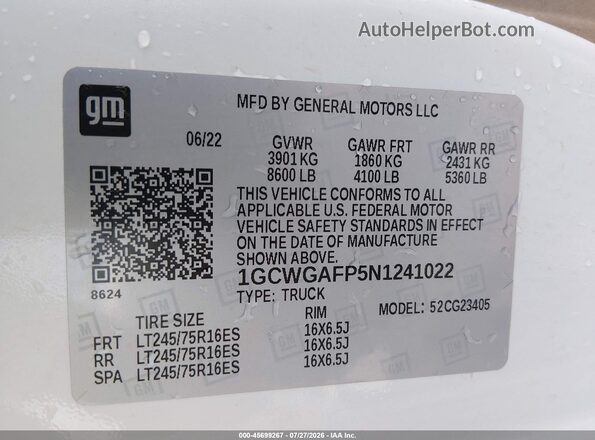 1GCWGAFP5N1241022 2022 CHEVROLET EXPRESS White Vista del compartimento del motor