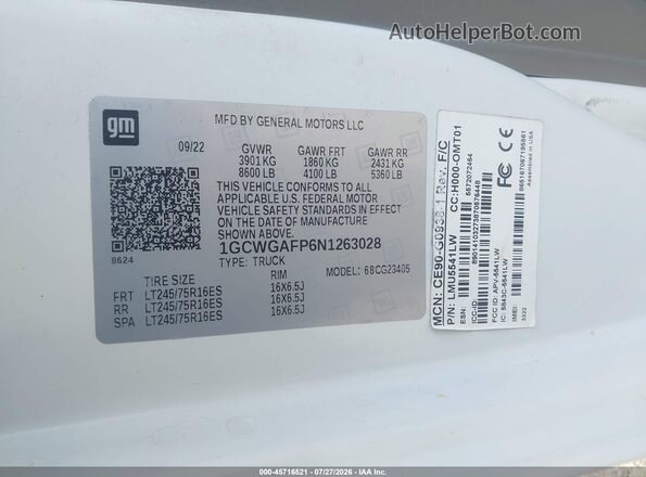 1GCWGAFP6N1263028 2022 CHEVROLET EXPRESS White Вид підкапотного простору