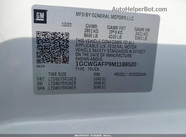 1GCWGAFP9M1188520 2021 CHEVROLET EXPRESS White Շարժիչի բաժամունքի տեսք
