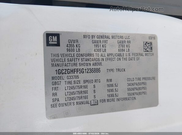 1GCZGHFF5G1236886 2016 CHEVROLET EXPRESS Белый Вид подкапотного пространства