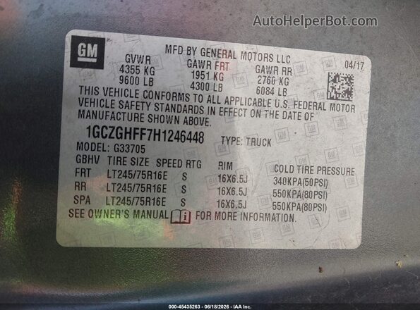 1GCZGHFF7H1246448 2017 CHEVROLET EXPRESS Blue VIN կոդի պիտակի տեսք