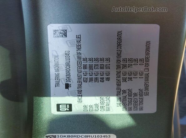 1GKB0RDC8RU103453 2024 GMC HUMMER Green VIN კოდის სტიკერის ხედი