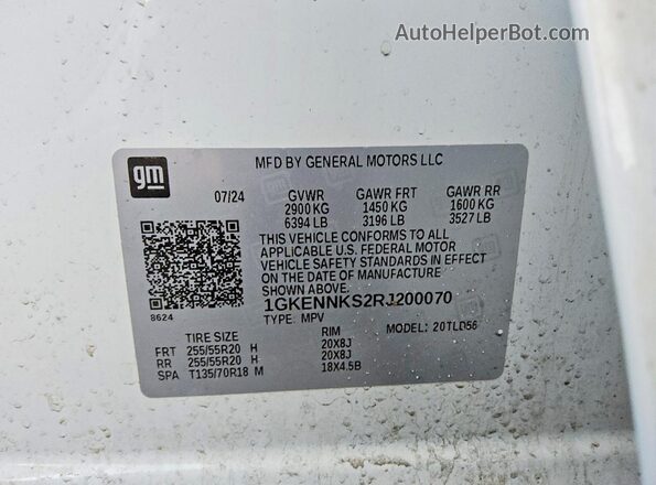 1GKENNKS2RJ200070 2024 GMC ACADIA White Vista interior de 360 grados
