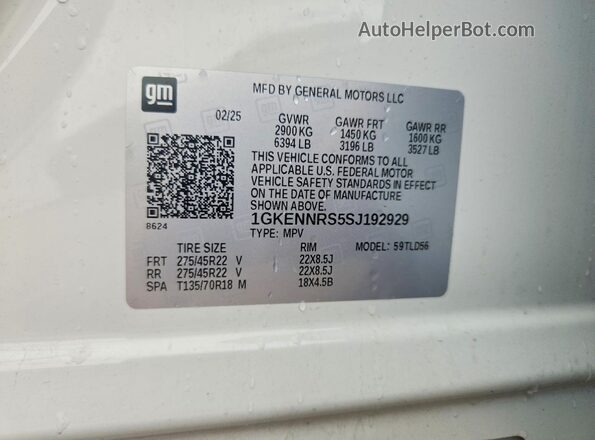 1GKENNRS5SJ192929 2025 GMC ACADIA White Вид наклейки з VIN-кодом