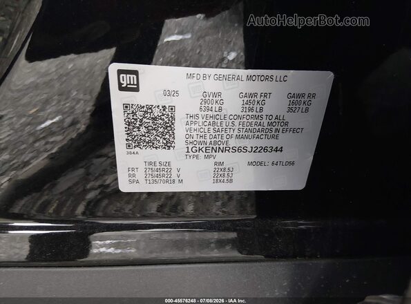 1GKENNRS6SJ226344 2025 GMC ACADIA Black Շարժիչի բաժամունքի տեսք