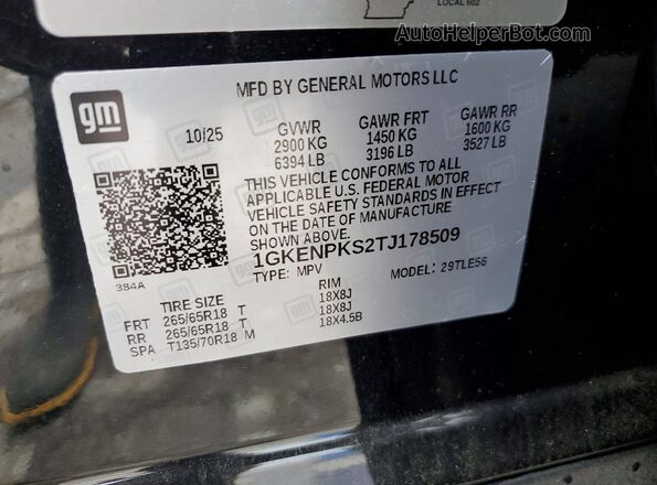 1GKENPKS2TJ178509 2026 GMC ACADIA Black Widok naklejki z numerem VIN