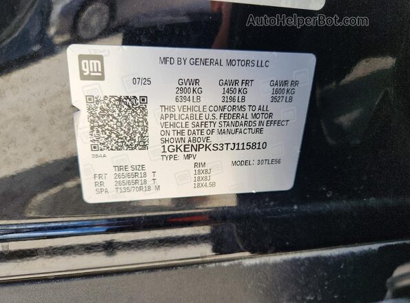 1GKENPKS3TJ115810 2026 GMC ACADIA Черный Вид наклейки с VIN-кодом