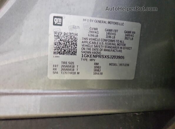 1GKENPRSXSJ203905 2025 GMC ACADIA Серебряный Вид наклейки с VIN-кодом