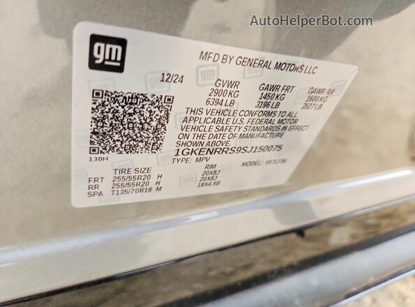 1GKENRRS9SJ150075 2025 GMC ACADIA Gray Widok naklejki z numerem VIN