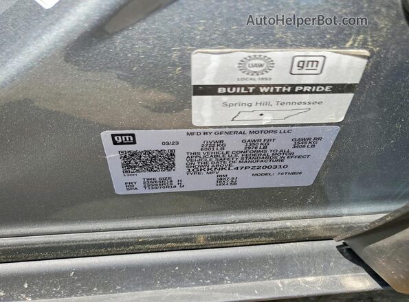1GKKNKL47PZ200310 2023 GMC ACADIA Серебряный Вид наклейки с VIN-кодом